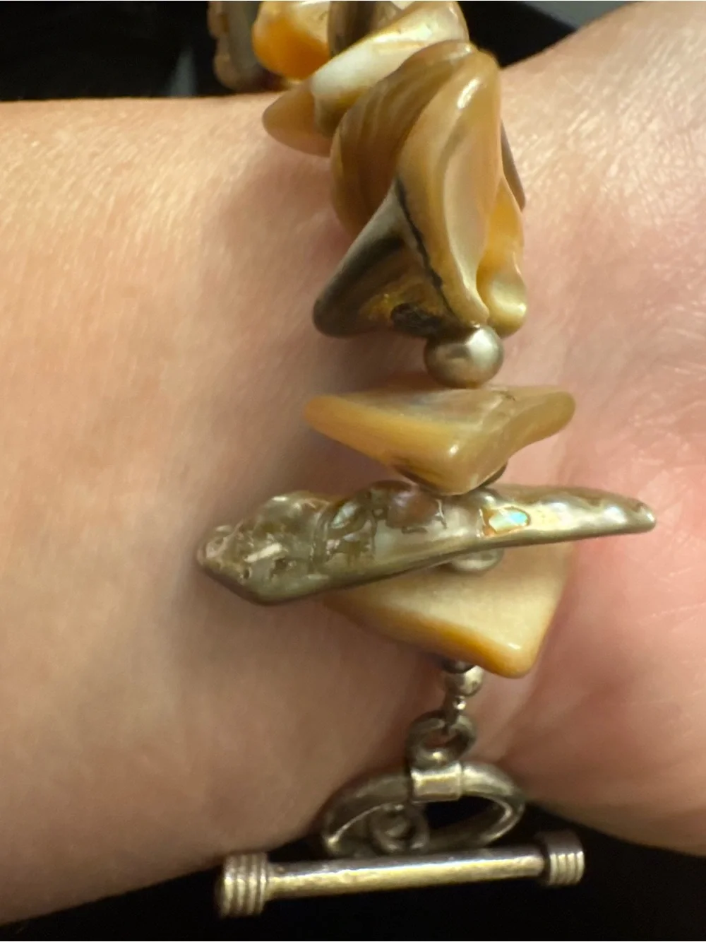 Natural Mother of Pearl Shell Chip Bracelet Toggle Clasp Beach Boho Handmade